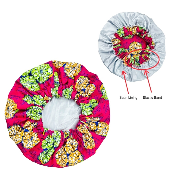 African Print Satin Lined Bonnet - Picture 2 of 2